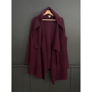 LL Bean Cashmere Wool Hooded Open Cardigan Plum Wine Size Large